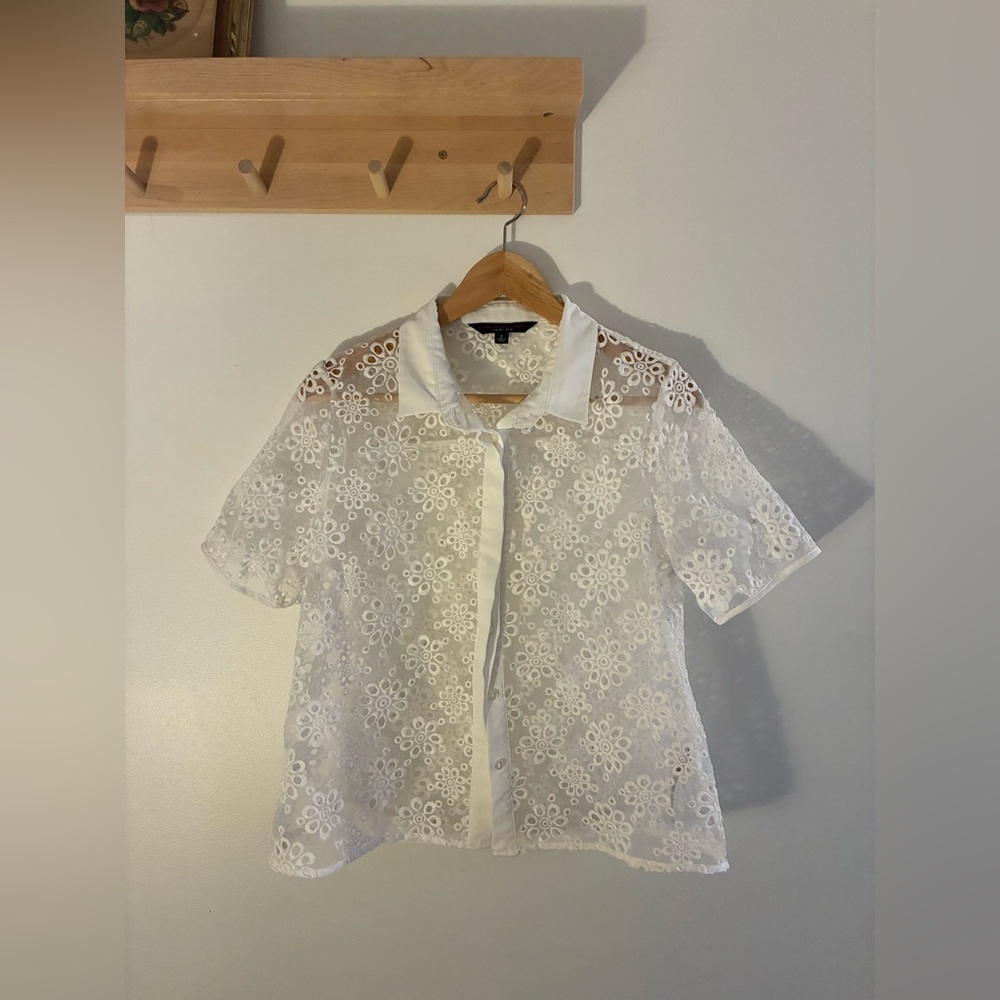 Catherine Malandrino White Eyelet Lace Button-Down Blouse